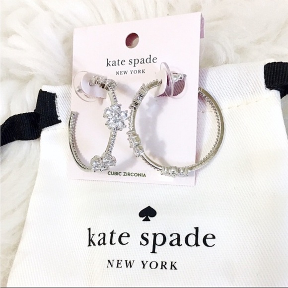 kate spade Jewelry - Kate Spade Gleaming Gardenia Flower Silver Diamond Hoop Earrings